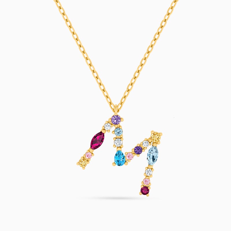 Instyle by L'azurde Letter M Colored Stones Necklace in 14K Gold - Image 1